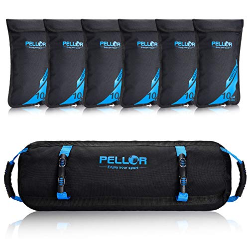 PELLOR Sandbag, Saco Peso Fitness Saco de Arena para Entrenamiento de 4.5-27 kg, Bolsa de Arena con 6 Bolsas Ajustables para Fitness Funcional y Potenciamiento Muscular PELLOR Sandbag, Saco Peso Fitness Saco de Arena para Entrenamiento de 4.5-27 kg, Bolsa de Arena con 6 Bolsas Ajustables para Fitness Funcional y Potenciamiento Muscular
