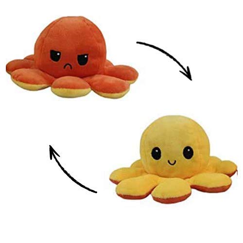 Peluche Pulpo Reversible, Pulpo de Peluche, Lindo Pulpo de Peluche, Flip Octopus Doble Cara, Juguetes Creativos, Muñeco Pulpo doble cara, Muñeco de peluche suave, Regalos para niños (amarillo/naranja)