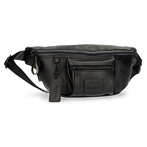 Pepe Jeans Vegan Riñonera con Bolsillo Negro 23x15x2,5 cms Piel sintética