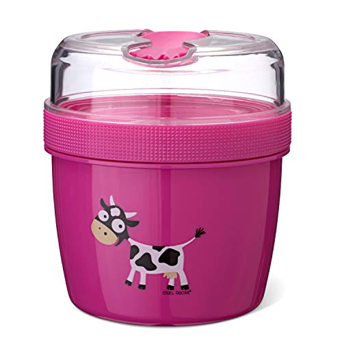 Pequeña Caja de Dos Piezas Bento Box La Caja de Dos Piezas con Bolsa de Hielo Mantiene Varias Horas fría, Incl. Cubiertos, en Rosa Ø 11,7 x 12,9 cm, 0,6 L + 0,3 L