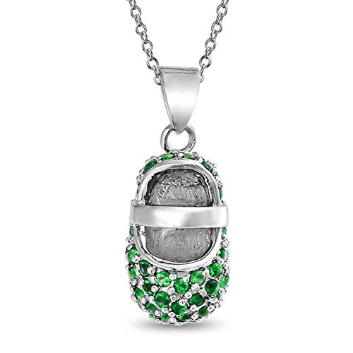 Personalizado cúbico Zirconia verde pave CZ zapato colgante collar para la madre 925 plata esterlina personalizada grabada