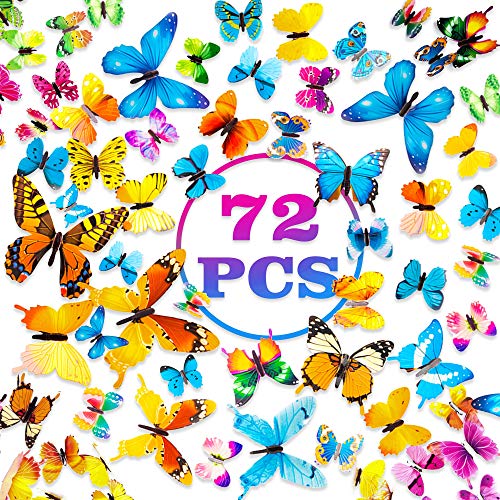 PGFUN Mariposa luminosa 72pcs Colorido Pegatina de pared 3D mural de Arte Artesania bricolaje Removible pegatinas decoracion de mariposa para la decoracion del hogar kids room decor del dormitorio