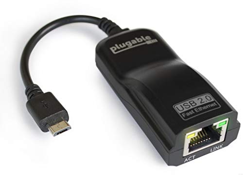Plugable USB 2.0 OTG Micro-B a 100Mbps Adaptador Fast Ethernet Compatible con Windows Tablets, Raspberry Pi Zero y Algunos Dispositivos Android (chipset ASIX AX88772A)