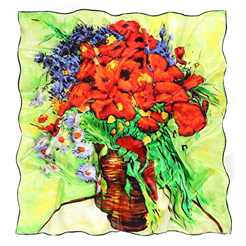 prettystern Fular foulard de seda mujer con impresión de arte van Gogh Jarrón con margaritas y amapolas P730