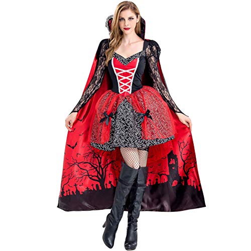 PROTAURI Vampiro de disfraces de Halloween para mujer - Disfraz de bruja reina con capa Cosplay Cosy Black Ghost Zombie Party Outfits