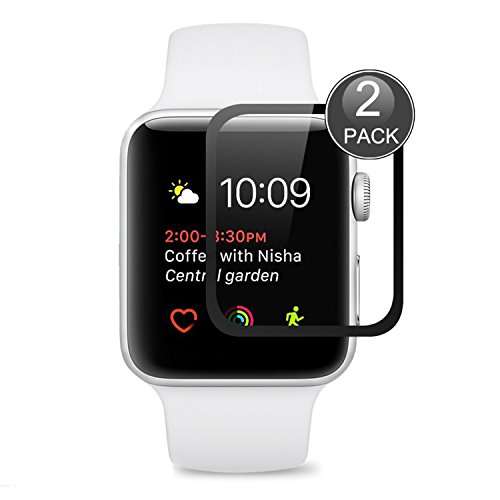 Protector de Pantalla Para Apple Watch 42mm ,EUGO Cobertura Completa 9H Dureza Vidrio Templado Cristal Templado para Apple Watch Series 1/Series 2/ Series 3 42mm (Negro)