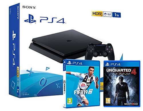 PS4 Slim 1Tb Negra Playstation 4 Consola + FIFA 19 + Uncharted 4