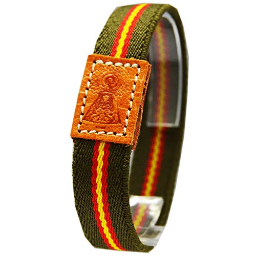 Pulsera elástica Virgen del Pilar. Verde con Bandera de España. Imagen grabada a láser en Piel. Med. 20 cm Aprox. Pulsera elástica Virgen del Pilar. Verde con Bandera de España. Imagen grabada a láser en Piel. Med. 20 cm Aprox.