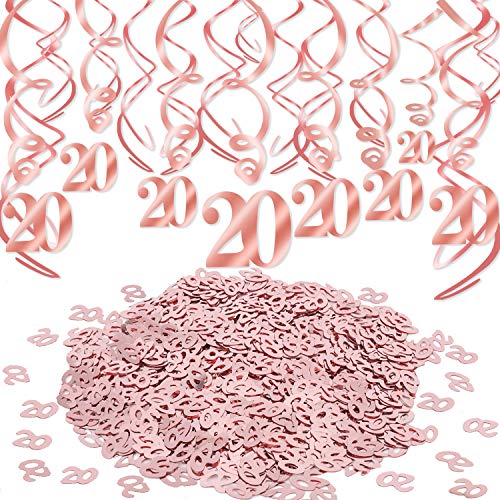 Qpout Decoraciones de remolinos Colgantes de Oro Rosa (30 Cuentas) Confeti de Mesa de Estrella de Oro Rosa (30 g) por aplausos a 20 años Aniversario Cumpleaños Boda Fiesta Inicio Decoración de Mesa