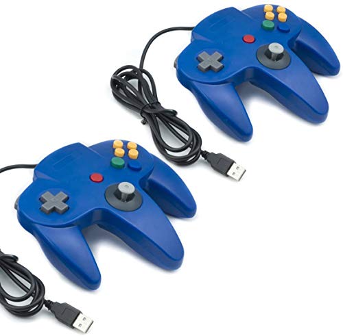 QUMOX 2X Nintendo Mandos de Juegos Clásicos 64 N64 USB para USB A PC/Mac, Azul
