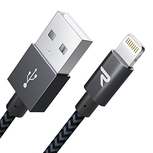 RAMPOW Cable iPhone Cable Lightning 2M Cargador iPhone [Apple MFi Certificado] Nylon Duradero Compatible con iPhone XS MAX XR X 8 Plus 7 Plus 6S 6 Plus 5 5S 5C SE iPad iPod y más - Gris Espacial