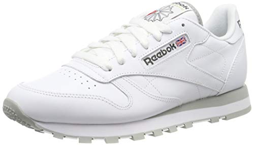 Reebok Classic Leather - Zapatillas de cuero para hombre, color blanco (int-white / lt. grey), talla 44.5