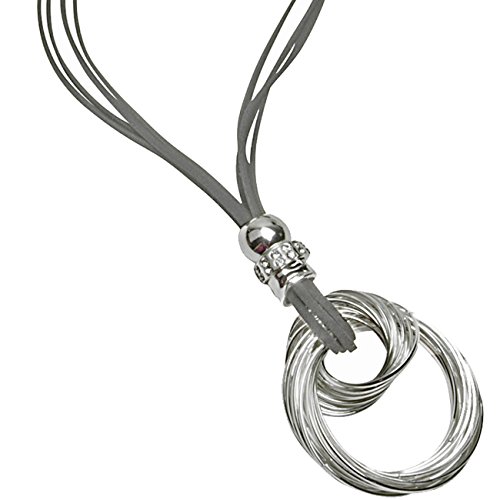 Regalos únicos en la web Lagenlook plata cristal lazo entrelazado anillo colgante gris gamuza hebra moda collar largo