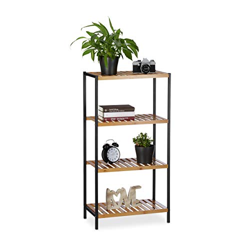 Relaxdays Estantería de bambú, Multi-usos, Organizador para el baño o Cocina, Cuatro estantes, Marco de Metal, Marrón, 97 x 50,5 x 27 cm Relaxdays Estantería de bambú, Multi-usos, Organizador para el baño o Cocina, Cuatro estantes, Marco de Metal, Marrón, 97 x 50,5 x 27 cm