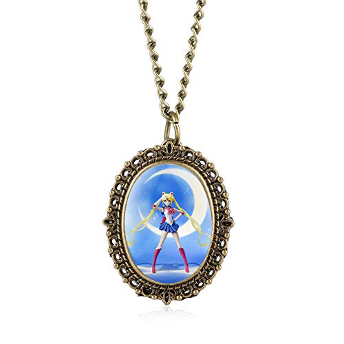 Reloj de bolsillo clásico de cuarzo para niños, Ichiban Kuji Sailor Moon Relojes de bolsillo para niñas, Sailor Moon Sky Oval Pocket Relojes Collar para niño - JLySHOP