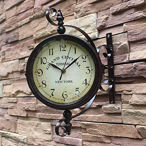 Reloj de Pared de Doble Cara Vintage, Reloj de Pared de Metal Antiguo Europeo Reloj de Pared Decorativo de la estación de Tren Grand Central de Nueva York Vintage