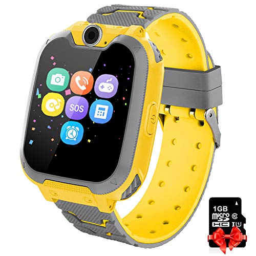 Reloj inteligente para niños Telefono, Lata Realiza Llamadas Mensajes Mp3 Musica Reloj Infantil Reloj Digital Reloj Despertador Juegos Reloj Inteligente para Niños de Edad 3-12 Niño Regalo,Amarillo