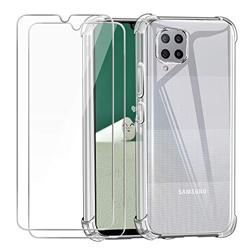 Reshias Funda para Samsung Galaxy A42 5G con Dos Cristal Templado Protector de Pantalla, Suave TPU Transparente Gel Silicona Anti Caída Protectora Carcasa para Samsung Galaxy A42 5G (6,6 Pulgadas)