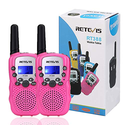 Retevis RT388 Walkie Talkie Niños PMR446 8 Canales LCD Pantalla Función VOX 10 Tonos de llamada Linterna Incorporado Walkie Talkie Niñas Juguete Regalo para Niños (Rosa, 1 Par)