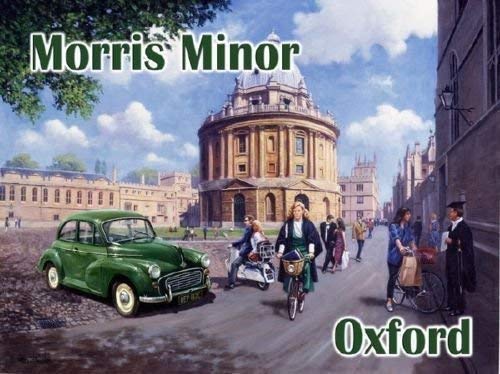 RKO Morris Minor Vintage Coche Clásico en Oxford City University. Acero/Metal Pared - 40 x 30 cm