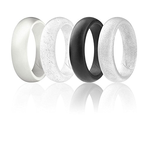ROQ Anillo de matrimonio para mujer, de silicona, disponible en paquetes de 7, 4 y 1 unidad, color verde azulado con purpurina, plateado, turquesa, blanco y morado, 7.5-8 (18.1mm), Negro, Blanco ROQ Anillo de matrimonio para mujer, de silicona, disponible en paquetes de 7, 4 y 1 unidad, color verde azulado con purpurina, plateado, turquesa, blanco y morado, 7.5-8 (18.1mm), Negro, Blanco