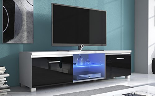 SelectionHome - Módulo salón Comedor para TV con Luces LED, Color Blanco Mate y Negro Brillo Lacado, Medidas: 150x 40 x 42 cm de Fondo