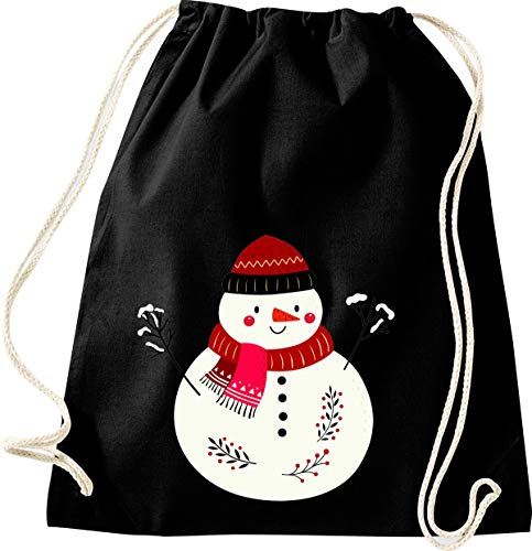 Shirtstown - Bolsa de Deporte, diseño de Animales, Color Negro, Color Muñeco de Nieve Snowman, tamaño 37 cm x 46 cm