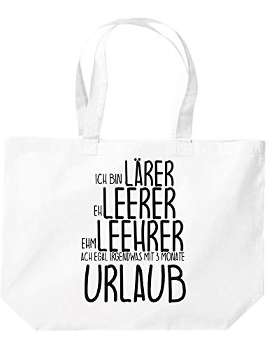 Shirtstown - Bolsa de la compra con texto en alemán Ich bin LÄRER eh LEERER ehm, color Blanco, talla 35 cm x 39 cm x 13 cm