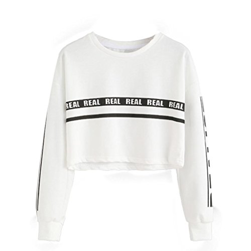 SMARTLADY Mujer Sudaderas Cortas 2017 Primavera Blanco Letra Algodón Manga Larga Blusa Tops (M) SMARTLADY Mujer Sudaderas Cortas 2017 Primavera Blanco Letra Algodón Manga Larga Blusa Tops (M)