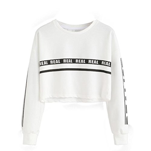 SMARTLADY Mujer Sudaderas Cortas 2017 Primavera Blanco Letra Algodón Manga Larga Blusa Tops (M)