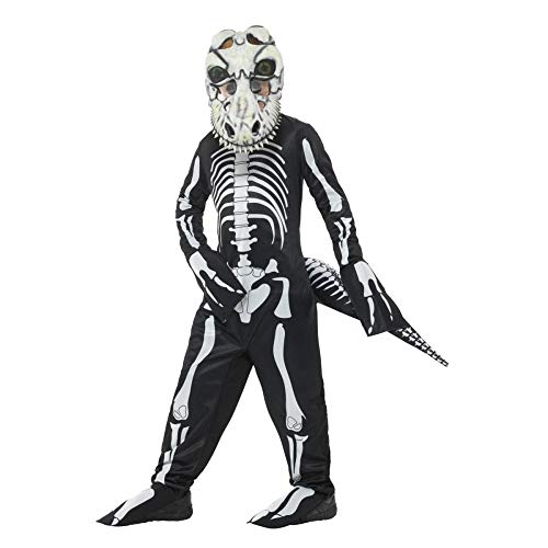 Smiffy'S 48006S Disfraz Deluxe De Esqueleto De T-Rex Con Traje Entero Cola Y Máscara, Negro, S - Edad 4-6 Años