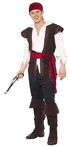 Smiffys Disfraz de pirata, negro, pañoleta, top, pantalones, cinturón y cubrebotas , Modelos/colores Surtidos, 1 Unidad