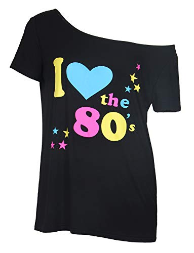 Smile Fish - Camiseta para mujer de los años 80 con texto "I Love 80", estilo informal, de gran tamaño, para mujer Negro7. S