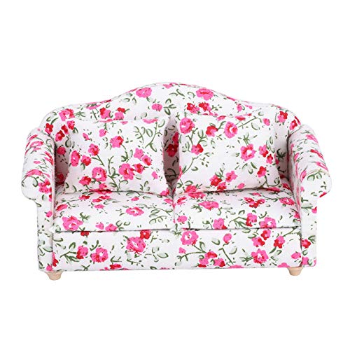 Sofá de casa de muñecas con patrón de flores, mini sofá doble de casa de muñecas, accesorio de moda para casa de muñecas o muñeca a escala 1/12, regalo para niñas(Pequeña flor) Sofá de casa de muñecas con patrón de flores, mini sofá doble de casa de muñecas, accesorio de moda para casa de muñecas o muñeca a escala 1/12, regalo para niñas(Pequeña flor)