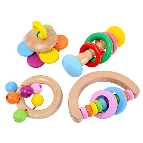 Sonajero de madera para bebé, sonajero de madera orgánica estilo Montessori, juguete de mordedor para recién nacido, unisex