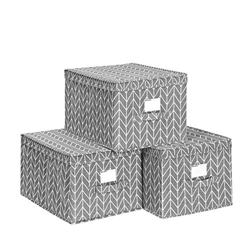 SONGMICS Juego de 3 Cajas Plegables con Tapas, Cubos de Tela con Etiquetas, Cajas de Almacenamiento, 40 x 30 x 25 cm Gris RTFB03G SONGMICS Juego de 3 Cajas Plegables con Tapas, Cubos de Tela con Etiquetas, Cajas de Almacenamiento, 40 x 30 x 25 cm Gris RTFB03G