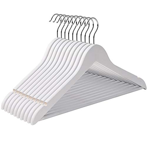 SONGMICS Perchas de Madera para Trajes, Juego de 10, Madera Maciza, Hombros con Muescas, Antideslizantes para Chaquetas, Camisas, Pantalones, Gancho Giratorio de 360°, Blanco CRW03W10 SONGMICS Perchas de Madera para Trajes, Juego de 10, Madera Maciza, Hombros con Muescas, Antideslizantes para Chaquetas, Camisas, Pantalones, Gancho Giratorio de 360°, Blanco CRW03W10