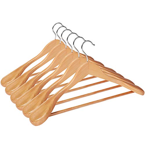 SONGMICS Perchas para Trajes, Juego de 6, Perchas de Madera Maciza con Hombros Extra Anchos, Antideslizantes para Trajes, Abrigos, Pantalones, Gancho Giratorio 360°, Color Natural CRSH06NL SONGMICS Perchas para Trajes, Juego de 6, Perchas de Madera Maciza con Hombros Extra Anchos, Antideslizantes para Trajes, Abrigos, Pantalones, Gancho Giratorio 360°, Color Natural CRSH06NL