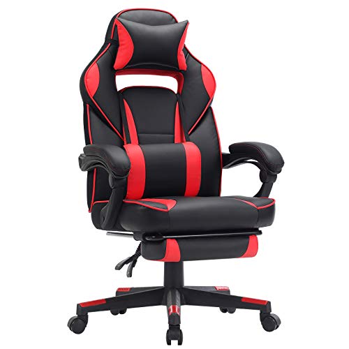 SONGMICS Silla de Oficina, Silla Racing Ergonómica, con Reposapiés Telescópico, Respaldo Ajustable, Reposacabezas y Soporte Lumbar, Capacidad de Carga de 150 kg, Negro y Rojo OBG73BRV1 SONGMICS Silla de Oficina, Silla Racing Ergonómica, con Reposapiés Telescópico, Respaldo Ajustable, Reposacabezas y Soporte Lumbar, Capacidad de Carga de 150 kg, Negro y Rojo OBG73BRV1