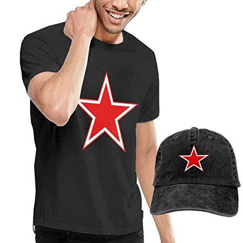 SOTTK Camisetas y Tops Hombre Polos y Camisas,t-Shirts, Tee's, URSS-Russian Aviation Red Star Men's Cotton T-Shirt with Round Collar with Adjustable Baseball Cap