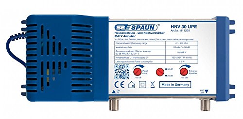 Spaun HNV 30 UPE - Amplificador de señal de TV (4 W, 100-240 V, 47-63 Hz, -20-50 °C, 194 x 86 x 52 mm, Azul)