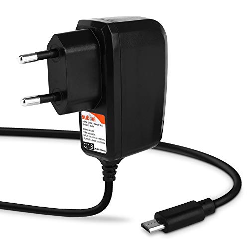 subtel® Cargador - 1.2m (2A) Compatible con bq Edison 3/3 Mini, Aquaris M10 / E10 (5V / Micro USB) Cable de Carga Negro