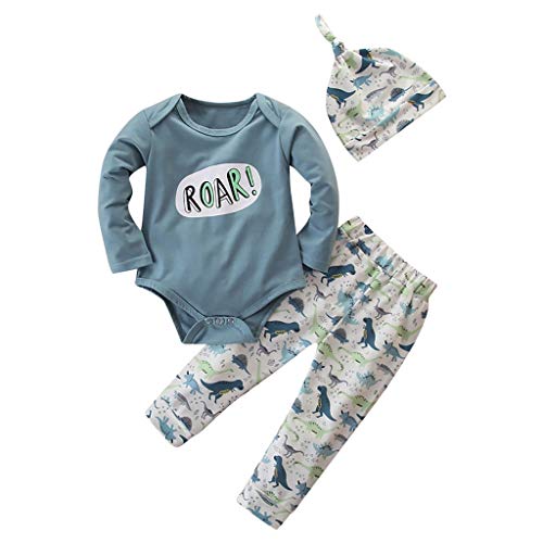 sunnymi - Conjunto de ropa para bebé y niño, 0 – 24 meses, 3 piezas, con letrero y pantalón de dinosaurio + sombrero Color marrón. 9-12 Meses