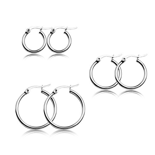 Surgical Stainless Steel Hoop Earrings Huggie Earrings for Women & Men Hypoallergenic Round Earrings Silver