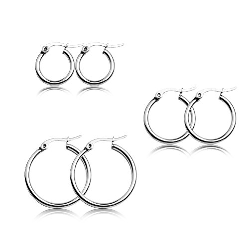 Surgical Stainless Steel Hoop Earrings Huggie Earrings for Women & Men Hypoallergenic Round Earrings Silver Surgical Stainless Steel Hoop Earrings Huggie Earrings for Women & Men Hypoallergenic Round Earrings Silver