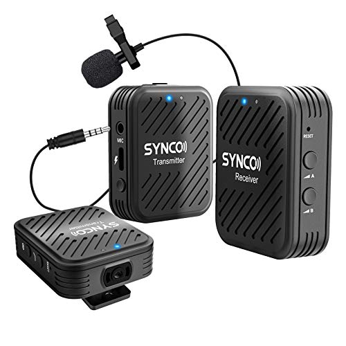 SYNCO G1(A2) 2.4GHz Sistema Micrófono-Inalámbrico-Reflex-Solapa-DSLR Microfono Corbata Profesional para Móvil, Cámara, Videocámara, Laptop y Tablet, Compatibla para Canon, Sony, Nikon, Fujifilm