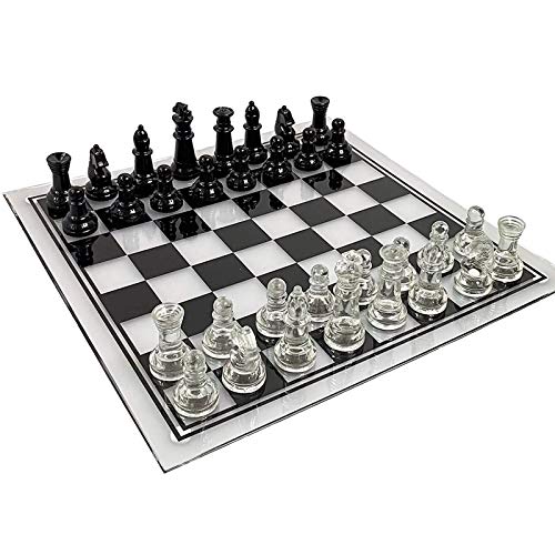 SYXZ Juego de Tablero de ajedrez de Cristal, Piezas de ajedrez con Fondo Acolchado, Tablero de ajedrez de Cristal,35cm