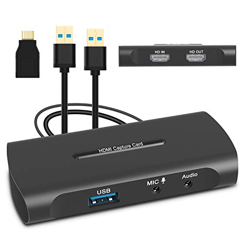 Tarjeta de Captura, Capturadora Video HDMI a USB 3.0 con Entrada de Micrófono y Salida de Audio, 4K@60fps Entrada Baja Latencia para Grabación de Vídeo, Transmisión en Vivo, Uso Compartido de Pantalla Tarjeta de Captura, Capturadora Video HDMI a USB 3.0 con Entrada de Micrófono y Salida de Audio, 4K@60fps Entrada Baja Latencia para Grabación de Vídeo, Transmisión en Vivo, Uso Compartido de Pantalla