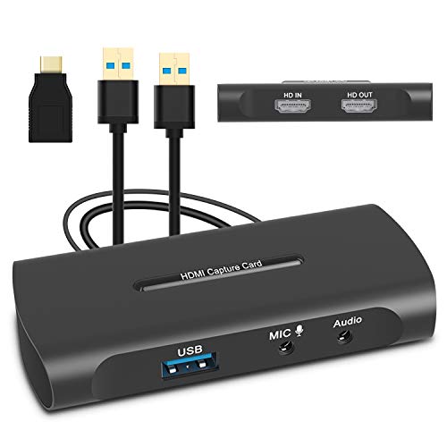 Tarjeta de Captura, Capturadora Video HDMI a USB 3.0 con Entrada de Micrófono y Salida de Audio, 4K@60fps Entrada Baja Latencia para Grabación de Vídeo, Transmisión en Vivo, Uso Compartido de Pantalla