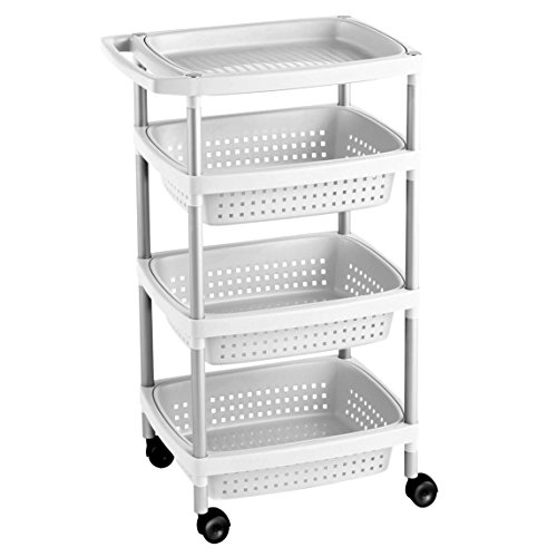 Tatay Carrito de verdulero de 4 Niveles, Color Blanco Mate, con Ruedas y 3 cestas y 1 Bandeja Superior, extraibles. Fabricadas en Material plástico Libre de BpA Tatay Carrito de verdulero de 4 Niveles, Color Blanco Mate, con Ruedas y 3 cestas y 1 Bandeja Superior, extraibles. Fabricadas en Material plástico Libre de BpA